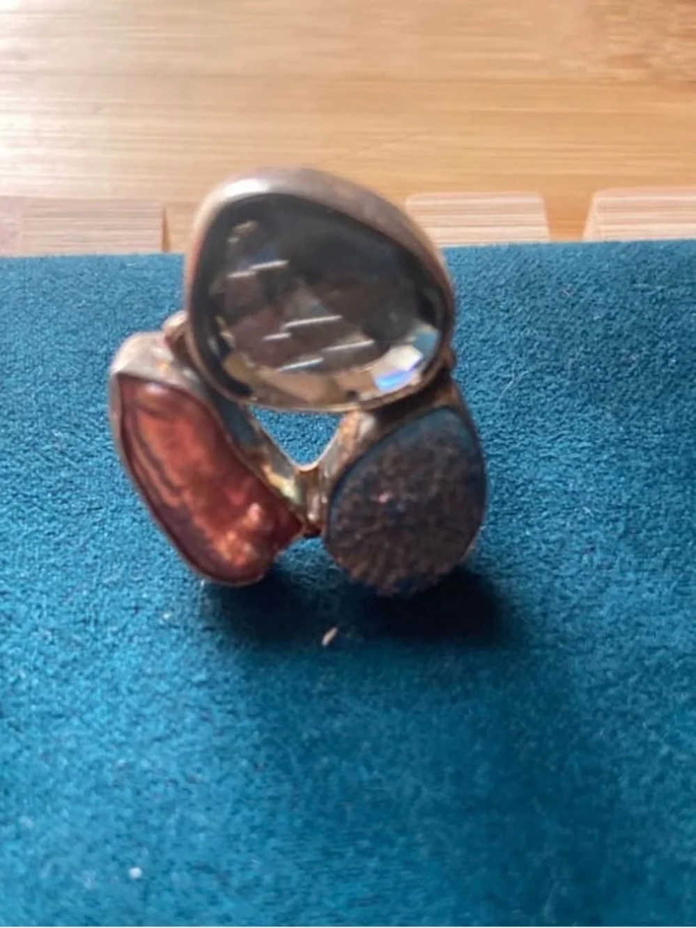Vintage Handcrafted 925 Sterling MOP, Topaz, And Druzy Multi Stone  Ring Sz 8